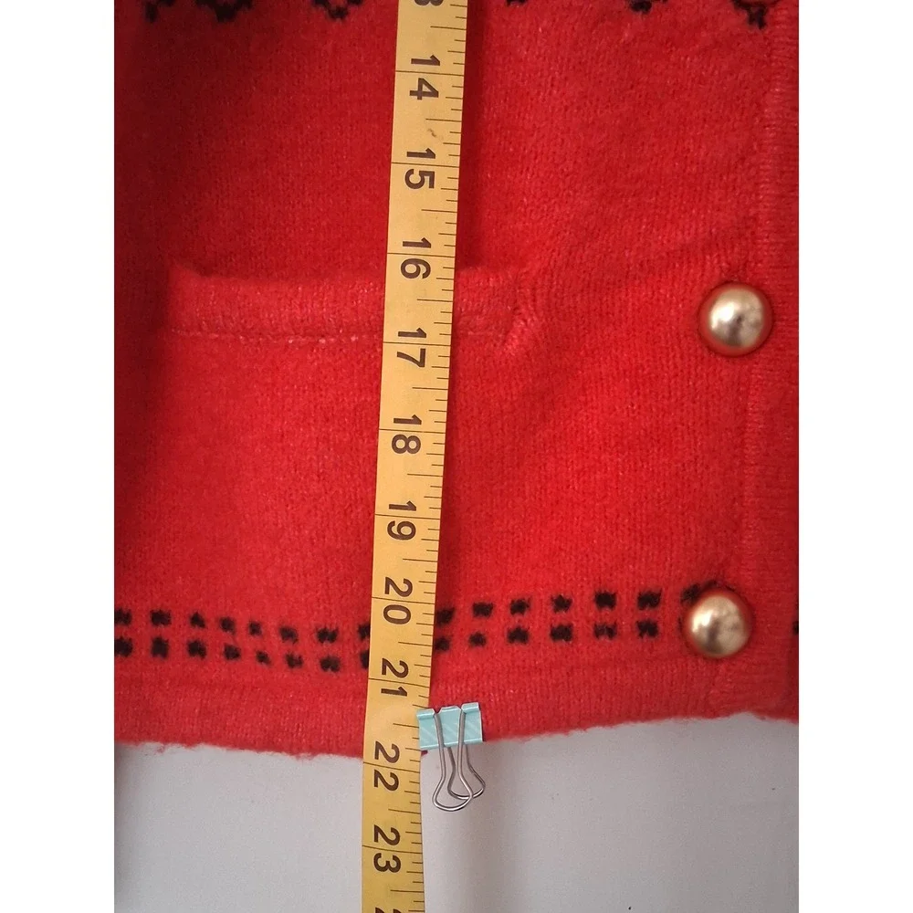 Free Assembly‎ Womens Red Fair Isle Button Front Cardigan Sweater Gold Buttons M